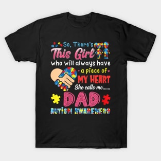 womens res this girl she calls me dad autism awareness T-Shirt